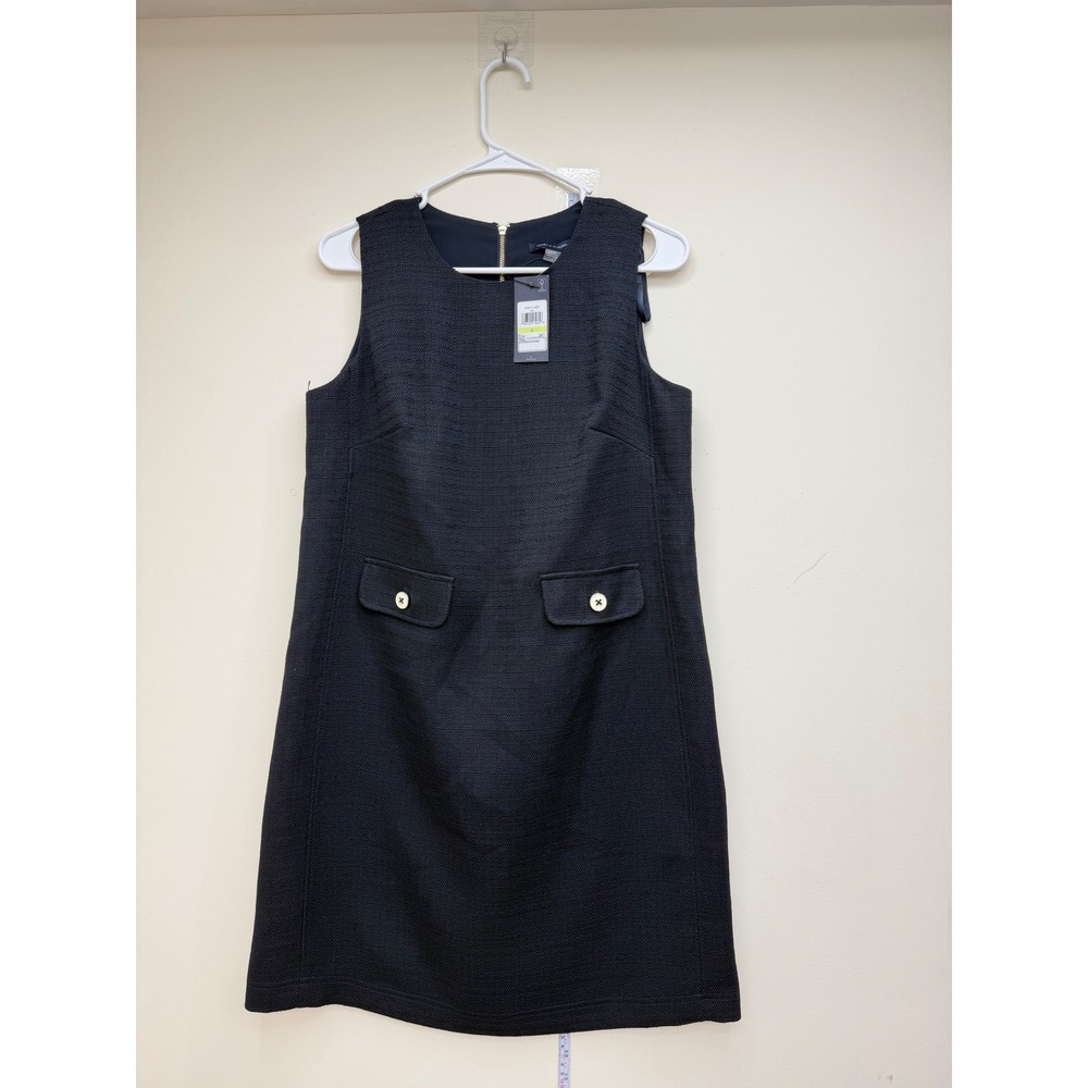 Tommy Hilfiger Shift Dress Women 4 NEW Navy Blue Textured Sleeveless Gold Zip